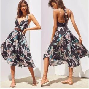 Urban Outfitters Kimchi Blu Floral  Dress - Black with Pink and Green Accents